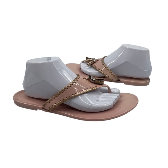 Jack Rogers Pink Gold Alana Jelly T-Strap Flip Flop Tassel Sandals Size 10 Women - Picture 1 of 10